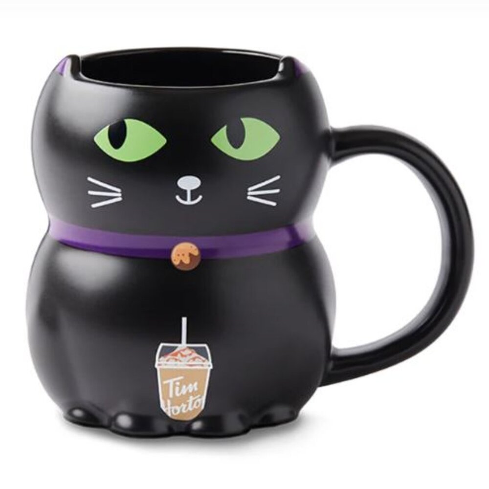ADORABLE TIM HORTONS Halloween Cat Mug 20oz Figural Mug - Black Cat BNWT